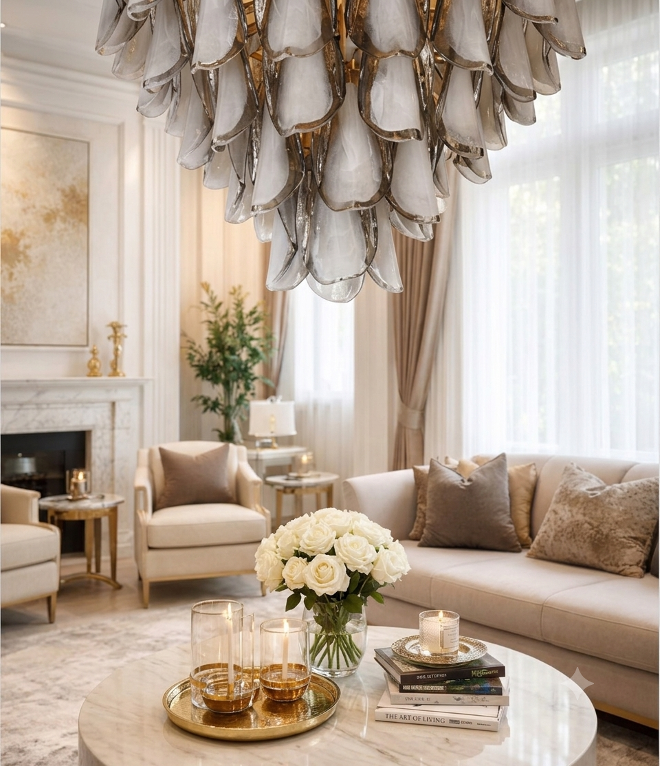 SMOKED PETAL GLASS CHANDELIER - Image 3