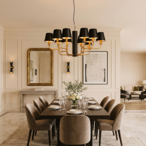 NOIR BRASS SHADE CHANDELIER