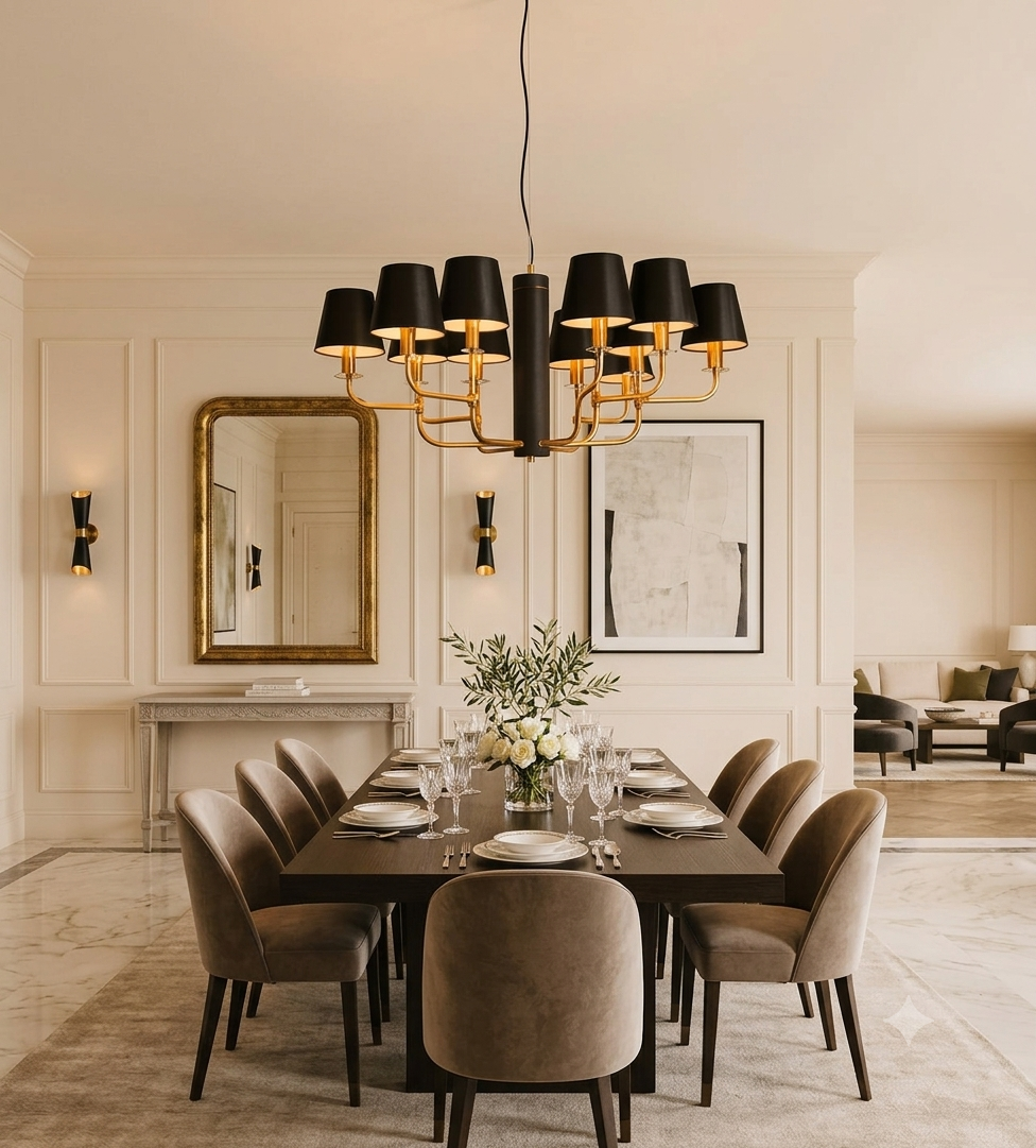 NOIR BRASS SHADE CHANDELIER