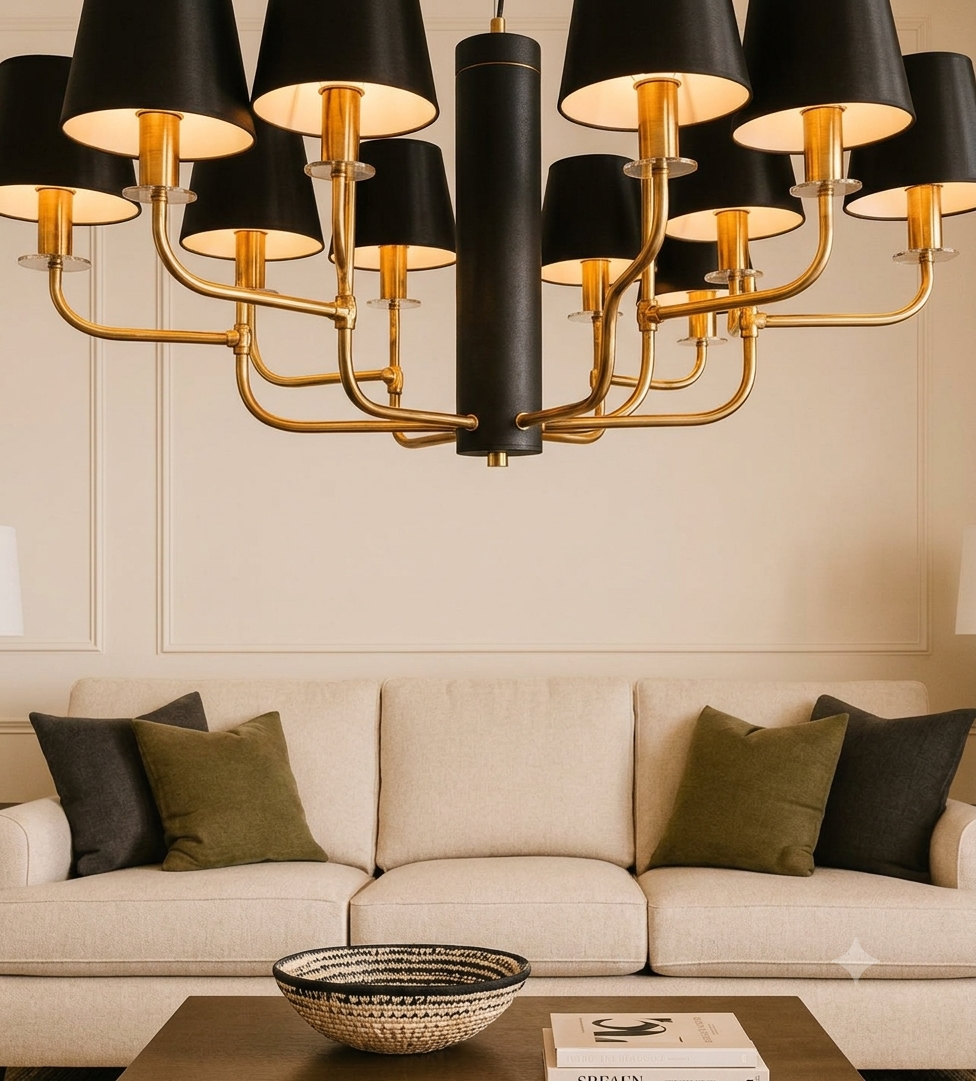 NOIR BRASS SHADE CHANDELIER - Image 3