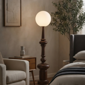WALNUT ORB SCULPTURAL FLOOR LAMP