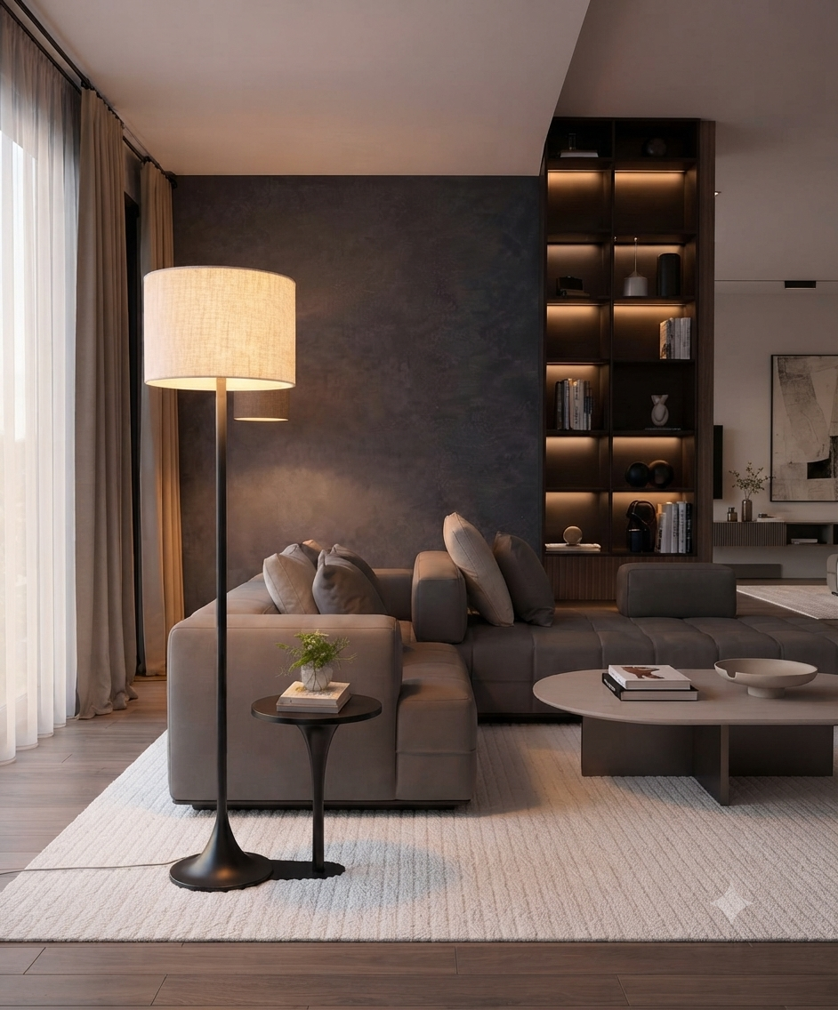 MODERN FABRIC SHADE FLOOR LAMP