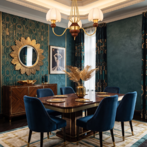 PETITE TULIP WALNUT & BRASS CHANDELIER