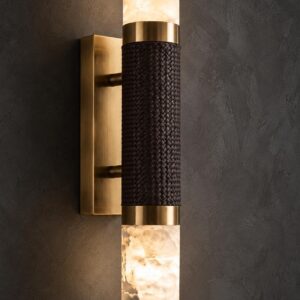 BRAIDED LEATHER & ALABASTER COLUMN SCONCE